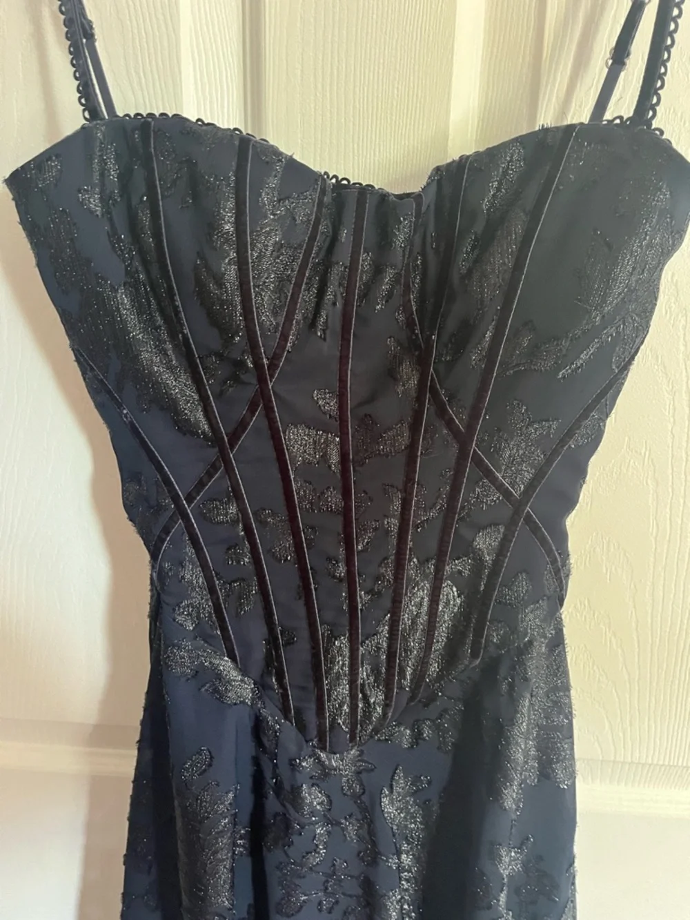 House of CB Maxi Dress Navy Blue Floral Esme Fil Coupe Corset Gown size XS - Picture 6 of 12